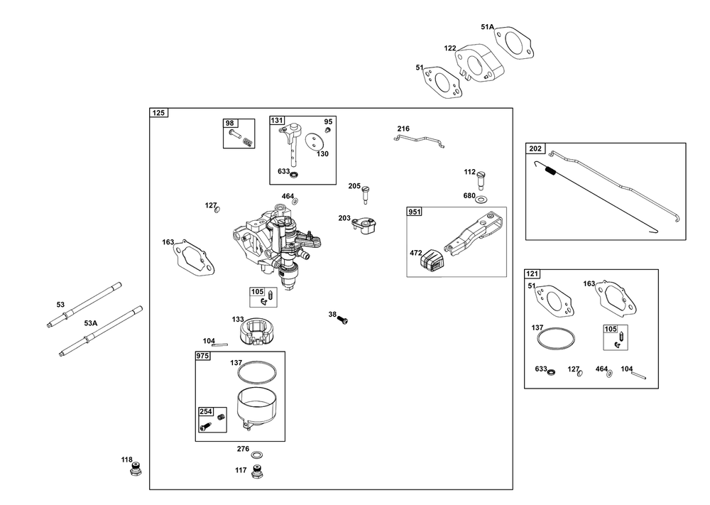 Carburetor Group Diagram and Parts List for 25V337-0016-F1  Briggs and Stratton Engine